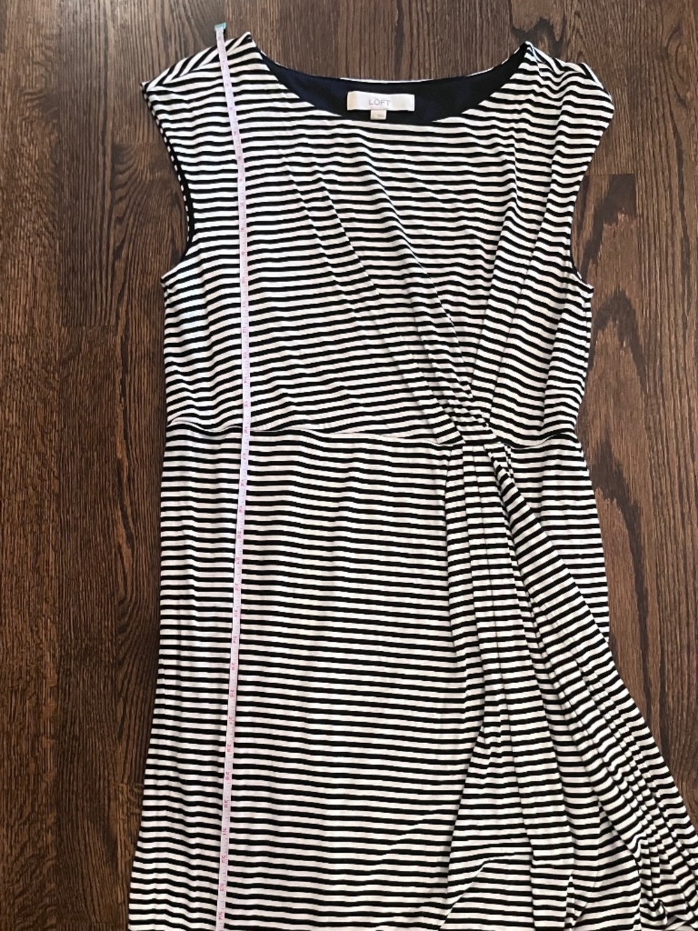 Soma Asymmetrical Twist Waist Midi Dress | Noir Black White Stripe Sleeveless L
